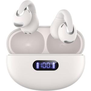 Open Ear Clip Wireless Earbuds Bluetooth 5.4, Lightweight Comfort Sports Bone Conduction Headphones Built-in Mic for Clear Audio, Stable Fit Earphones 24H Play-Beige