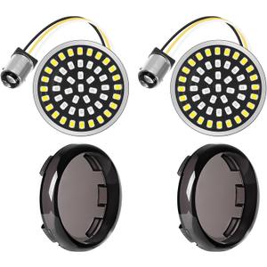 Benlari 1157 LED Front Turn Signal Light 2" Bullet Smoke Lens Cover Kit Compatible with Harley Davidson Dyna Softail Touring Road King Electra Street Glide 1997-2024
