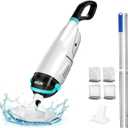 Cordless Handheld Pool Vacuum for Above Ground Pool - 26.5GPM Real Suction,Time-Saving Directional-Control,1H Runtime,2 Vac Heads &4 Filter Bags for Hot Tubs & Inground Pools-White