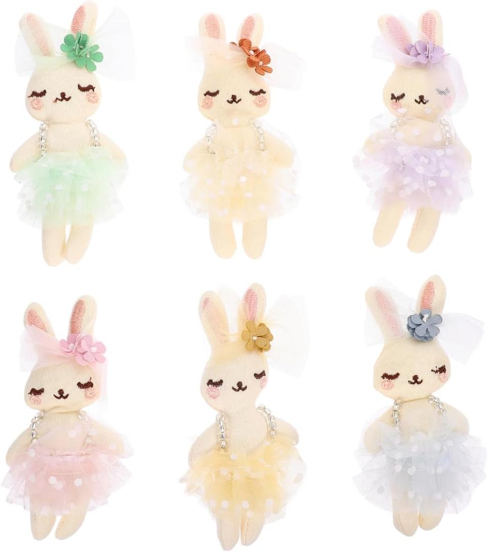 SAFIGLE 6pcs Small Stuffed Bunnies: Mini Plush Easter Bunny Animals, Rabbit Doll in Gingham Dress - Soft Plush Rabbit Dolls for Kids, Perfect for Easter, Playtime and Decoration (12.50X5.00X2.00CM)
