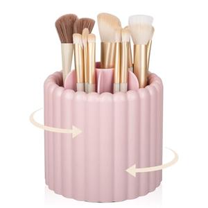 Anyoifax 360 Rotating Makeup Brush Holder 7 Slots Make Up Brush Organizer Removable Spinning Cosmetic Brushes Storage Pen Holder for Vanity, Dresser, Desk, Pink