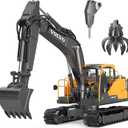 DOUBLE E Volvo 1:16 Scale RC Excavator 3-in-1 Construction Toys with 360 Rotation, Metal Shovel, Drill & Grabber Professional Grade Remote Control Engineering Vehicle, 27.17 inches