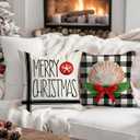 4 x Fahrendom Merry Christmas Nautical Decorative Throw Pillow Covers 18 x 18 Set of 4, Beach Coastal Xmas Shell Anchor Holly Jolly Pillowcase, Winter Holiday Buffalo Plaid Couch Cushion Case Home Decor
