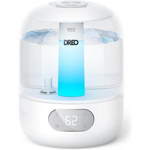 Dreo Humidifiers for Bedroom, 3L Top Fill 30H & 26dB Quiet Runtime for Large Room, Cool Mist Ultrasonic Humidifier with Humidity Sensor, Night Light for Home, Baby, Nursery, Plants, 360 Nozzle, White
