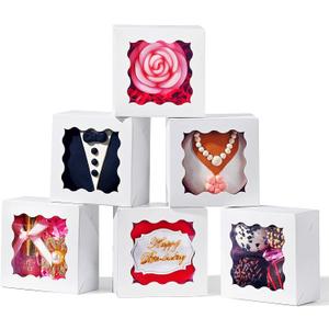 SLShePack 3x3x1.5Inches 50 Pcs Mini Bakery Boxes with Window for Homemade Soap,Cookies,Chocolate truffle,Chocolate Covered Strawberries (White)