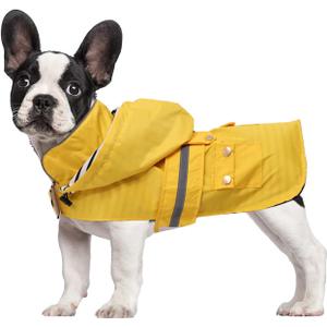 Dog Raincoat Puppy rain Jacket with Removable Hood for Small Medium Breeds Reflective Strap Storage Pockets in Cold Day Yellow M