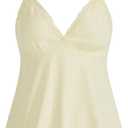 SHENHE Women's Lace Babydoll Tank Top Sexy V Neck Sleeveless Flared Hem Flowy Peplum Tops (Light Yellow) XL