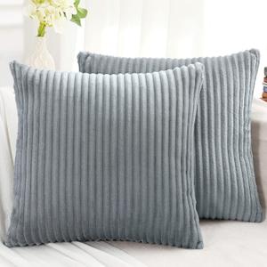 Simmore Decorative Fall Throw Pillow Covers 18x18 Set of 2, Soft Natural Plush Flannel Double-Sided Fluffy Couch Pillow Covers for Sofa Living Room, Grey