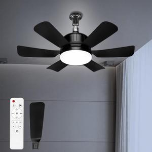 Socket Fan Light with Remote, 18 inch Small Ceiling Fans with Lights, 3 Colors 3000K-6500K, 3 Wind Speeds, Modern Ceiling Fan with Dimmable Led Light Bulb for Bedroom Office Kitchen Garage, Black