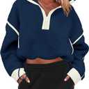 Panadila Womens Half Zip Sherpa Fleece Pullover Soft Oversized Sweatshirt with Pockets Warm Fuzzy Sweater (Blue, XS)