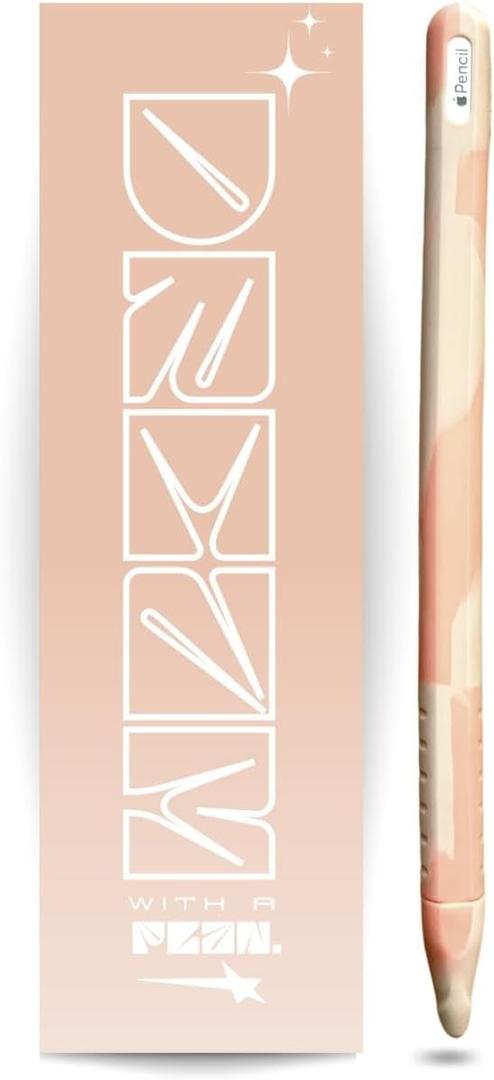 Peaches & Cream Apple Pencil 2nd Generation Protective Sleeve Cover Grip, Apple Pencil Case, Magnetic Charging Compatible and Double Tap, Cow Print Swirl, Unique, Boho Neutral Pink