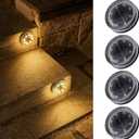 Glass Solar Step Lights with Bubble Style, Modular-Design Waterproof Outdoor Fence Lights for Stairs Step Yard Patio Garden Wall Pathway, Decorative Patio Table Lighting, Warm White (4 Pack)