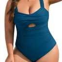 B2prity Womens Plus Size One Piece Swimsuit Tummy Control Bathing Suit Push Up Ruched Swim Suit Tie Back Cutout Swimwear (X-Large, Peacock Blue)