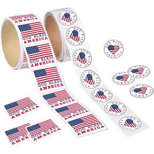ArtCreativity USA American Flag Patriotic Stickers, 2 Rolls with 200 God Bless America Stickers Total, Red White and Blue Decorations for 4th of July, Memorial, Veterans, and US Flag Day