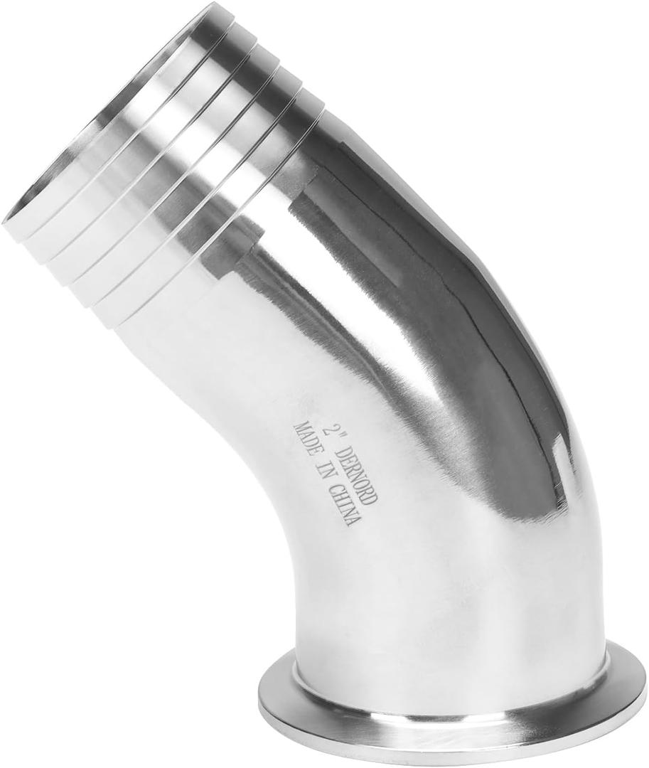 DERNORD Sanitary Hose Barb Pipe Fitting 2" Tri Clamp (64MM Ferrule) 45 Degree Elbow Tube OD 2"/51MM