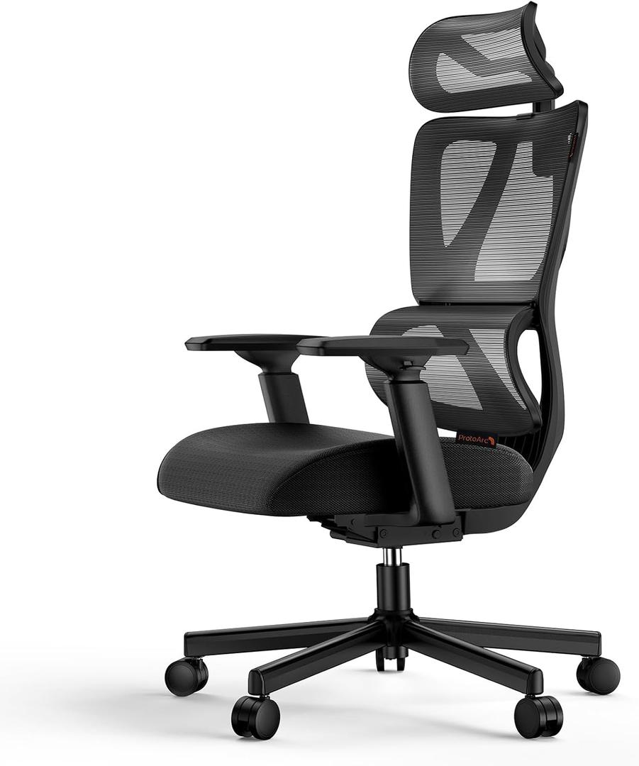 ProtoArc Ergonomic Office Chair for Home Office, High Back Desk Chair with Thick Spring Cushion, Adjustable Headrest, Armrests, Big and Tall Mesh Computer Chairs for Long Hours Sitting, EC100 - Black