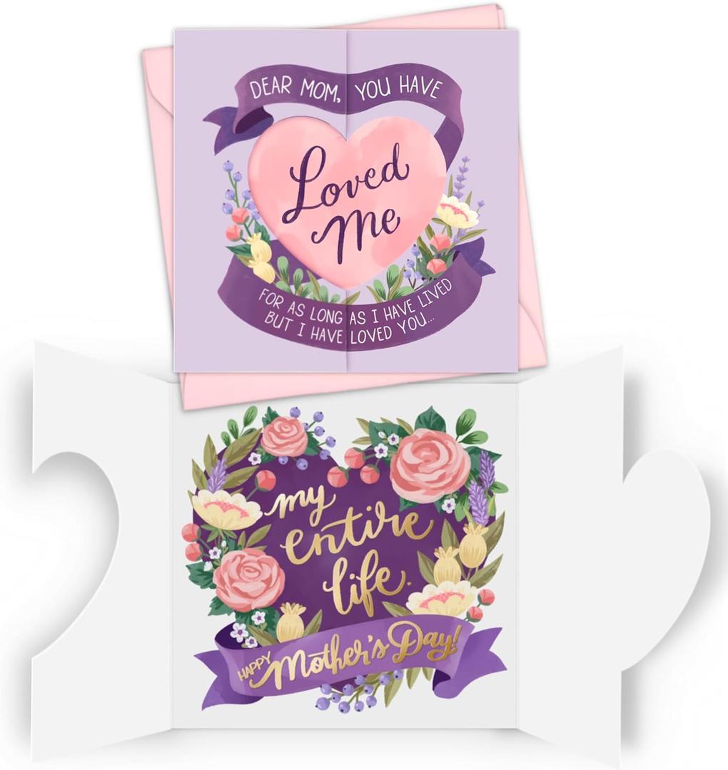 2 x Honeyplum Heartfelt Mothers Day Card From Daughter or Son - Purple Floral Design With Sentimental Message - Gold Foil Lettering - 5 x 5 Inches