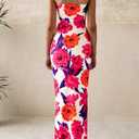PRETTYGARDEN Women's 2026 Summer Floral Bodycon Maxi Dresses Ribbed Strapless Tube Casual Boho Party Long Dress (White, M)