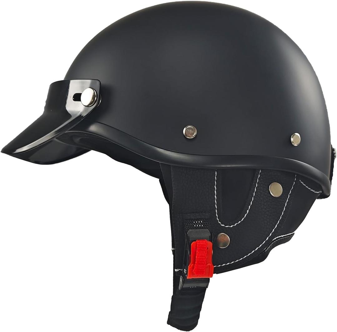 Half Motorcycle Helmets Retro Open Face Half Shell Motocross Helmet for Cycling Motocross Cruiser Bike Scooter Chopper Men Women DOT Approved (MatteBlack, Medium)