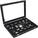 Siveit Earring Organizer Tray Velvet Earring Display Organizer Storage Box Premium 110 Slot 55 Pair Earring Display Organizer with Transparent Glass Cover Suitable for Women and Girls (Black)