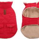 Queenmore Warm Dog Coat, Cold Weather Puffer Dog Jacket Ultra Thick Plush Lining with Storage Pockets (Red, Small)