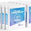 SUNEE 3 Ring Binders 1 Inch 12 Pack, Clear View Binders Bulk Three Ring PVC-Free (Fit 8.5x11 Inches) for School or Office Business Supplies, White