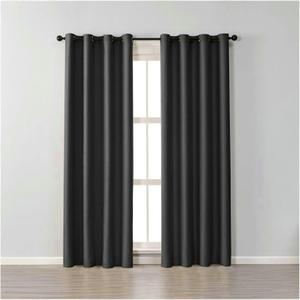 Extra Wide Short Curtains, Grommet Black Curtains 2 Pack Cotton Solid Color Curtains 45 Inch Length 2 Panels Set 42x45 inch