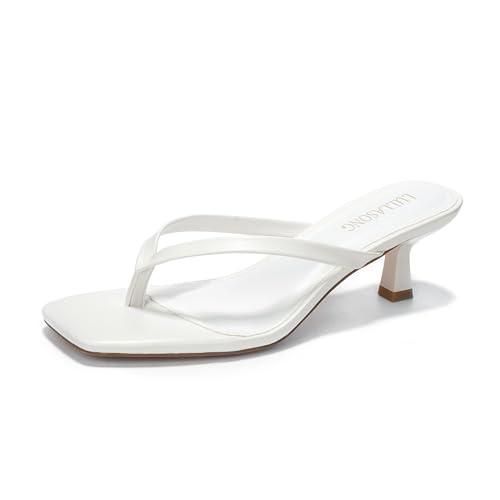 LULLASONG Women's White Kitten Heels Sandals Square Open Toe Flip Flop Heels 1.8-2 Inch Heeled Sandals for Women 7.5