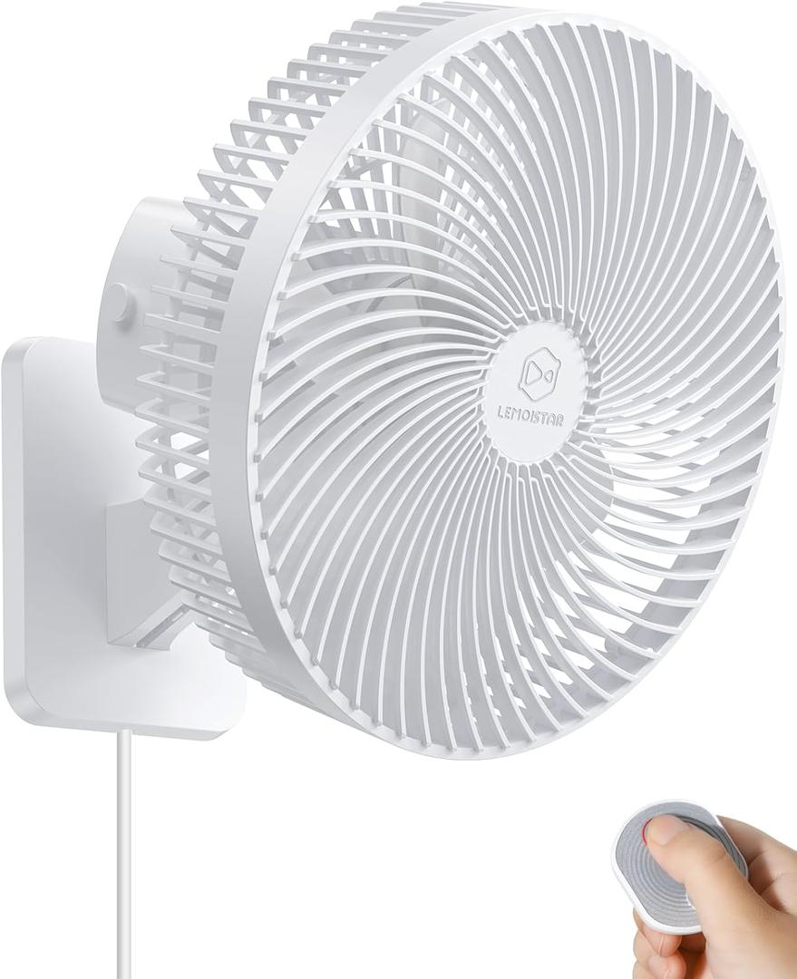 10 Inch Quiet Wall Mount Oscillating Fan with Remote & Timer, 4-Speed Portable Air Circulator for RV Indoor Use, Adjustable Tilt with 5.9ft Adapter, 90 Cooling for Home Office Bedroom Bathroom (White Frame/White Blades)