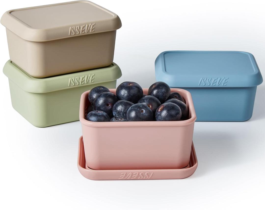 ISSEVE 8oz Silicone Snack Containers for Kids, 1 Cup Reusable Small Containers with Lids, Leak Proof Silicone Food Storage Containers, Kids Lunch Box for Daycare, School, Travel (4)