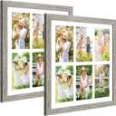 13x13 Collage frame with 6 Openings 4X6 Pictures, Multiple Picture Frame with Mat, Wall or Tabletop Decor, Grey Wood Grain,2 Pack