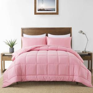 DOWNCOOL Twin Comforter Set -All Season Bedding Comforters Sets with 1 Pillow Case -2 Pieces Bed Set Down Alternative Comforter Set -Pink Twin Bedding Sets(64"x88")