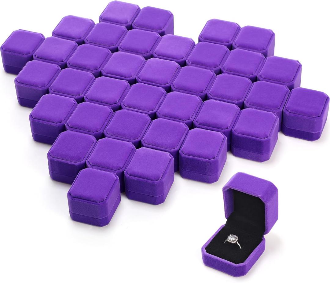 Laumoi 36 Pcs Ring Boxes Bulk Purple Velvet Jewelry Earring Boxes Wedding Ring Display Case for Packaging Wedding Ceremony Engagement Proposal Anniversary Birthday Gift