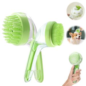 Pet Bath Brush with Shampoo Dispenser, Dog Bath Brush and Grooming Massage Brush for Dogs & Cats, Easy Dog Washing Brush for Short and Long Hair, Coarse and Fine Teeth 2pcs (Green)