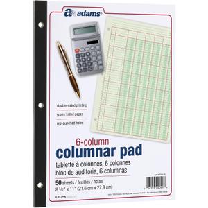 Adams Analysis Pad, 8 1/2" x 11", 100 Pages (50 Sheets), 6 Columns, Green