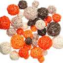 Patelai 36 Pcs Wicker Rattan Balls Decorative Balls for Vase Centerpiece Bowls Orbs Filler for Home Decor,4 Sizes(Bright Color) (Orange,brown,white)