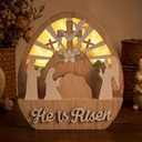 Valery Madelyn Easter Decorations with LED Light, Lighted Empty Tomb Scene and Cross Decoration, Wooden Christian Easter Decor Resurrection Scene for Home Table Shelf, 8.0 inch