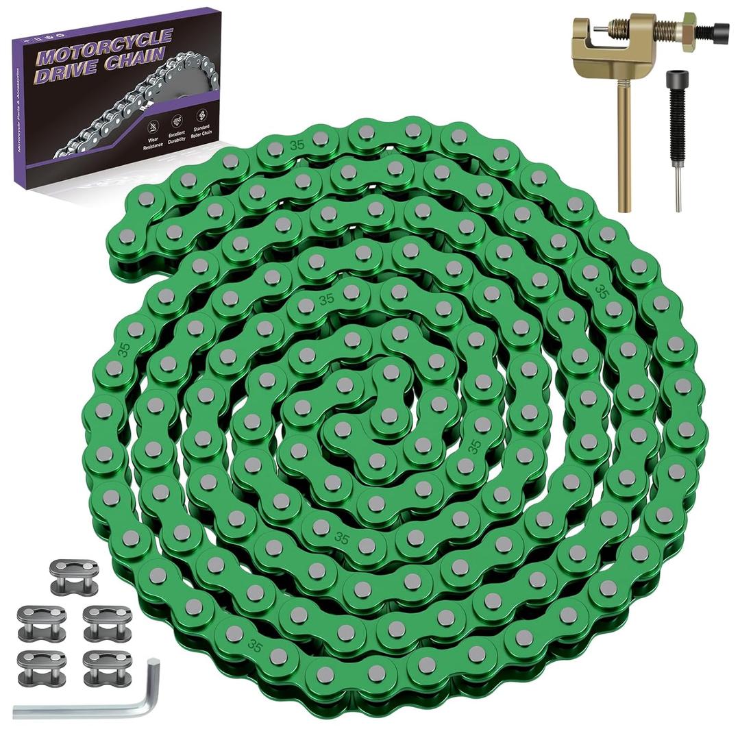 35 Chain Mini Bike with Chain Breaker Compatible with Coleman CT100U CC100X Baja Doodlebug DB30 Motovox MBX10 MBX11 Predator 97cc 100cc Mega Moto 80cc 105cc Minibike Go Kart Powersports Parts (Green)