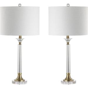 JONATHAN Y JYL5039A-SET2 Set of 2 Table Lamps Mark 28" Crystal/Metal LED Table Lamp Contemporary Bedside Desk Nightstand Lamp for Bedroom Living Room Office College Bookcase, Clear/Brass Gold