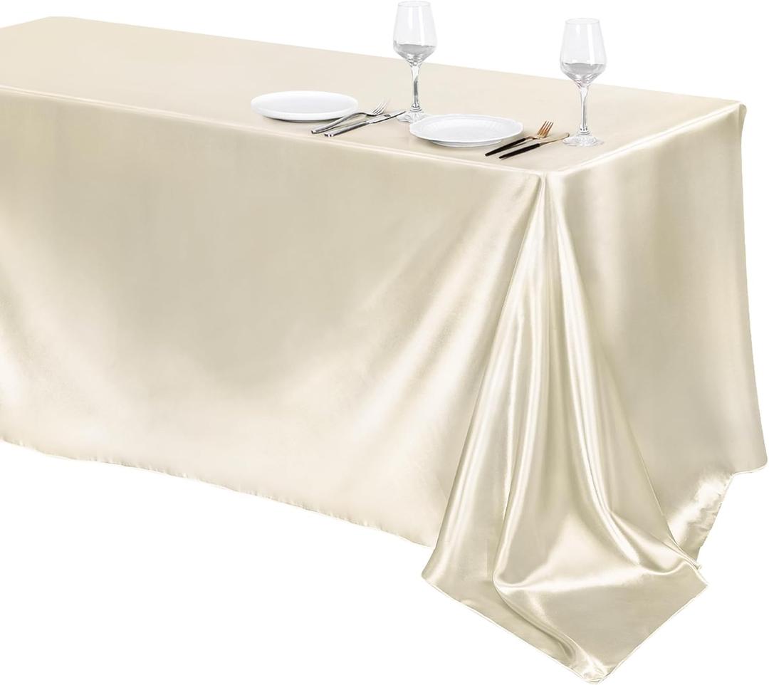 TURSTIN 1 Pack Ivory Satin Tablecloth 102 x 58 Inch Overlay Satin Table Cover Rectangle Bright Silk Tablecloth Smooth Fabric Table Decoration for Wedding Banquet Party Events