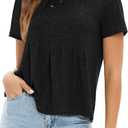 EXLURA Womens Summer Cute Crop Tops Short Sleeve Pleated Tshirts Crewneck Business Trendy Blouse Beach Vacation Outfits 2026 (Large, Black)