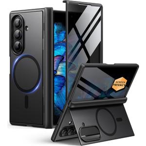 BERFY for Samsung Galaxy Z Fold 7 Case with Privacy Screen Protector, [Compatible with MagSafe][Anti Spy] Built-in Hidden Kickstand, Full-Body Shockproof Slim Phone Case for Z Fold 7, Black