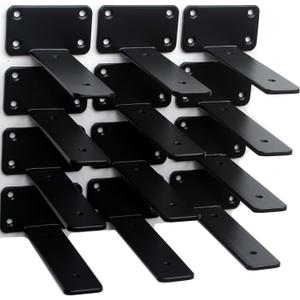 12 Pack - 5 inch Black Hidden L Shelf Bracket (1/5 Inch Thicked) Iron Floating Shelf Brackets Rustic Industrial Metal Brackets for Shelf Support