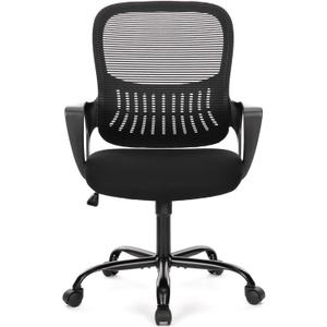 Home Office Computer Desk Chair, Ergonomic Mid-Back Mesh Rolling Work Swivel Task Chairs with Wheels, Comfortable Lumbar Support, Comfy Arms for Bedroom, Study, Dorm, Student (Black)