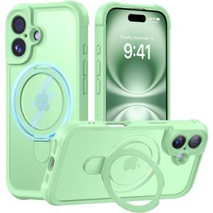 MOCCA Design for iPhone 16 Case with Magnetic Invisible Stand [Full Camera Protection] [Compatible with Magsafe] Military Drop Shockproof Translucent Matte Phone Case Cover 6.1",Matcha Green