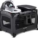 Pamo Babe Deluxe Nursery Center Portable Playpen Foldable Playard for Baby and Toddler Mattress, Changing Table for Newborn(Black)