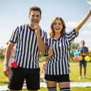 Referee Shirt Womens Men Referee Costume 4pc with Umpire Jersey Uniform Referee Flags Whistle for Football Halloween