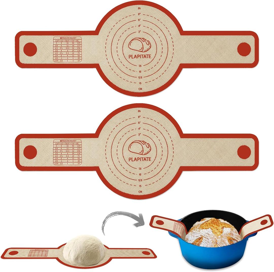 PLAPITATE Silicone Bread Sling for Dutch Oven Liner, 2 Pack Non-Stick, Easy Clean Reusable Silicone Baking Mat with Long Handles, Easy to Transfer Sourdough Bread, Red