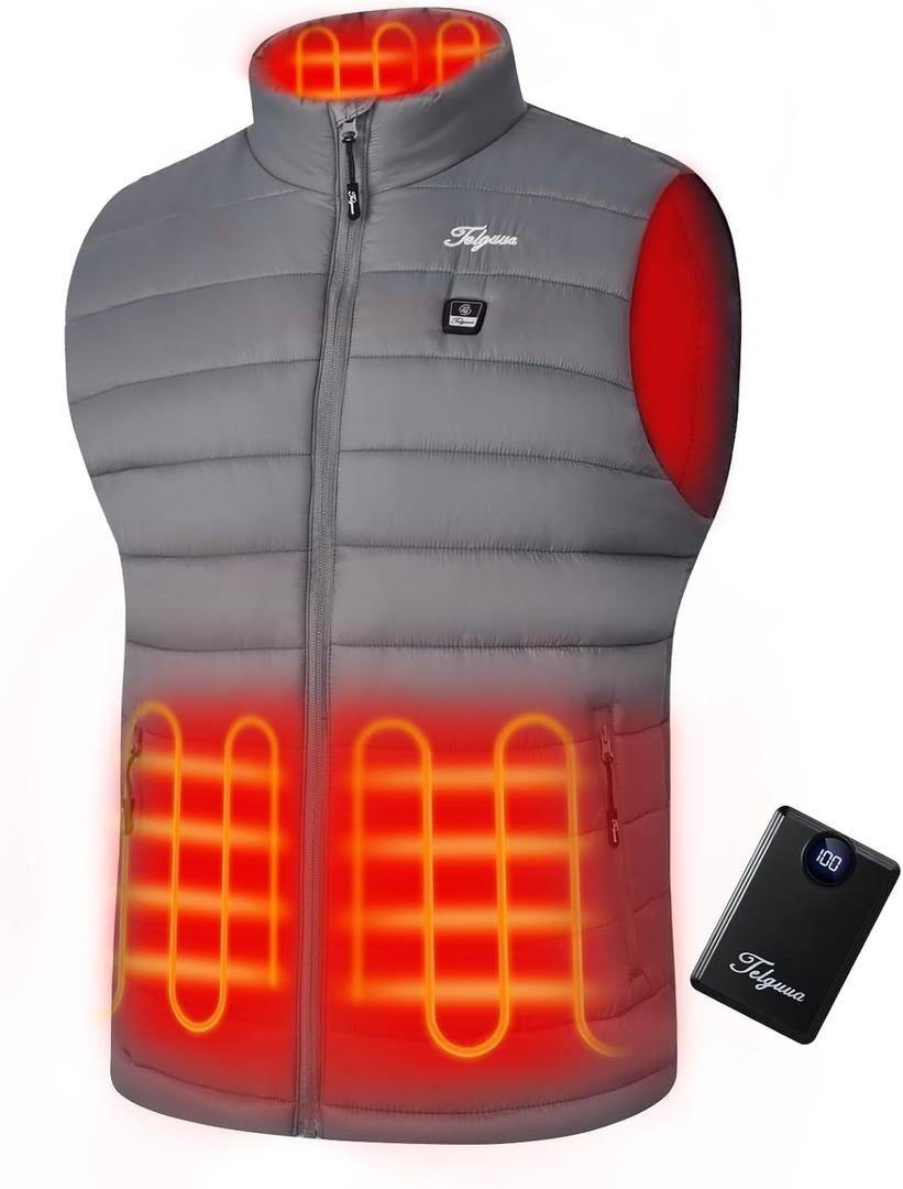 Telguua Heated Vest for Men with Battery Pack Included Warm Men's Heated Vests Electric Heating Vest Rechargeable (Medium, Gray)