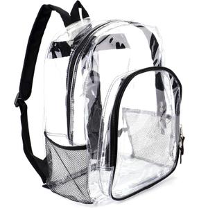 JOMPARO Clear Backpack Heavy Duty Clear Bookbag for School Transparent See Through Book Bags for Boys Girls 16 inch (1p-black)